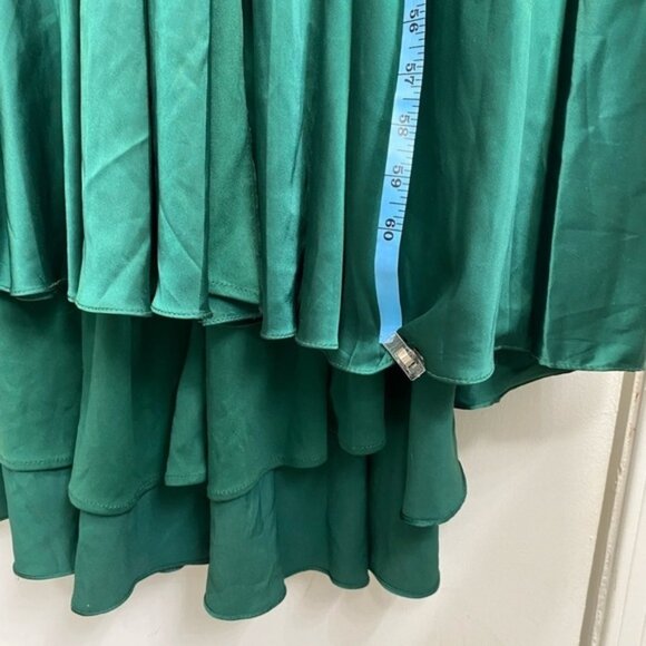 Mac Duggal 55245 Size 14 Emerald Long Sleeve Ruched Waist A-Line Slit Gown NWOT - Picture 13 of 16